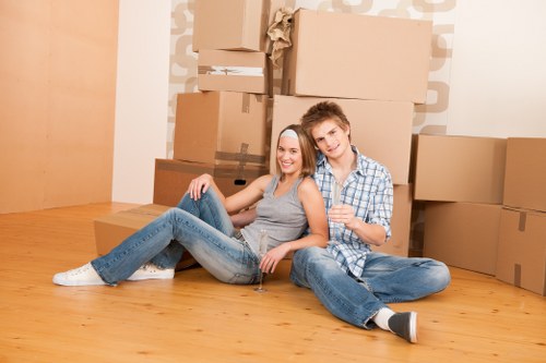 Hampstead removals team organizing boxes and fragile items