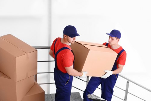 Removal team planning a flat move in Hampstead with boxes and furniture