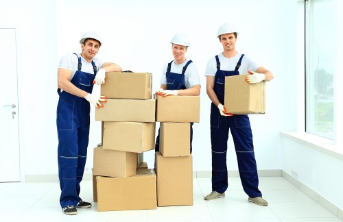 Packed household items ready for collection by a removals crew