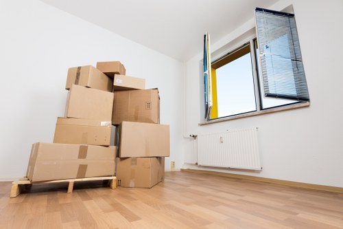 Packed moving boxes ready for urgent removals in Hampstead