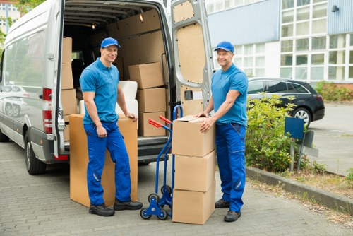 Professional movers carrying boxes in Hampstead